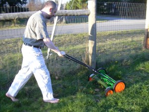 Ryan mowing lawn